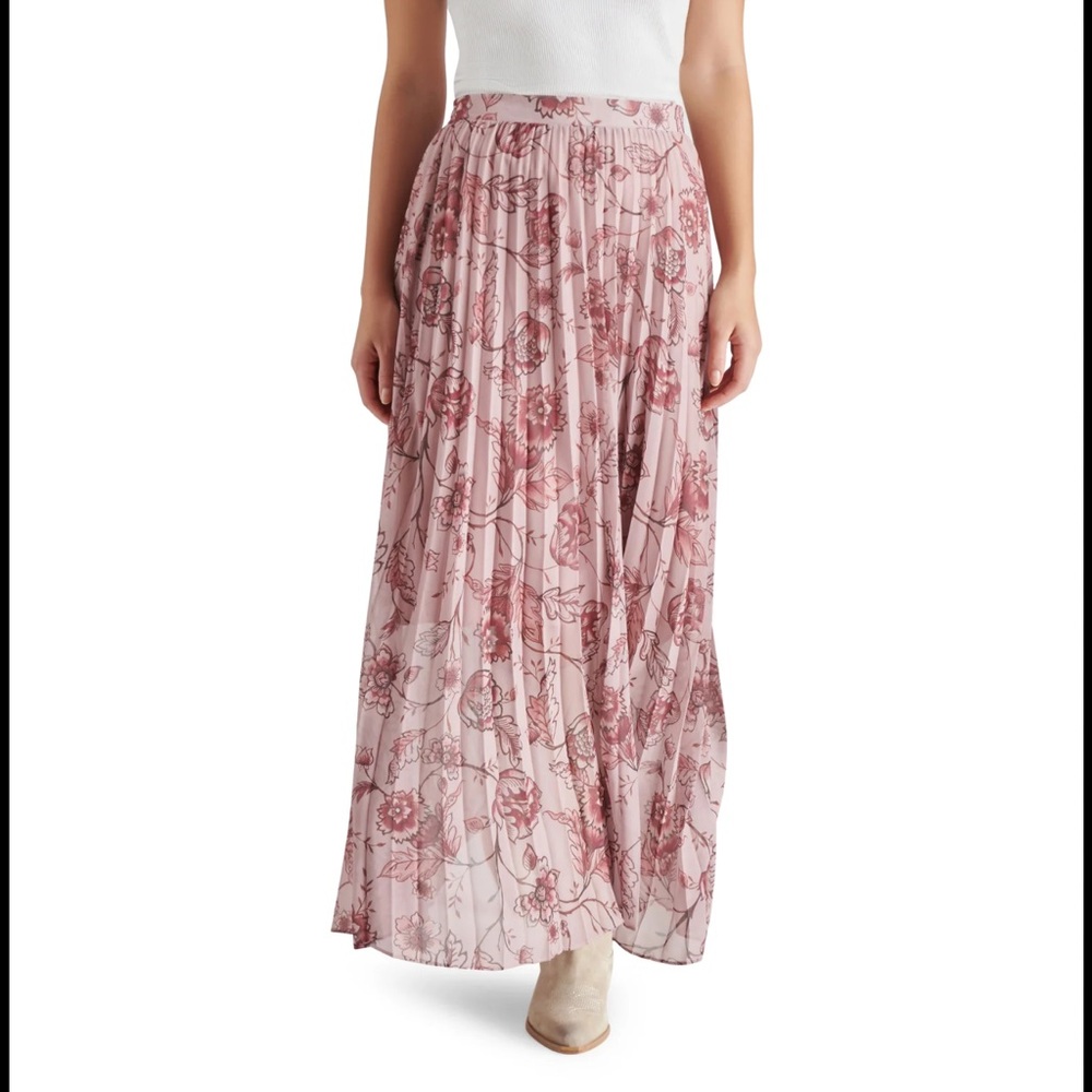 Steve Madden Coppola Pink Floral Pleated Maxi Skirt